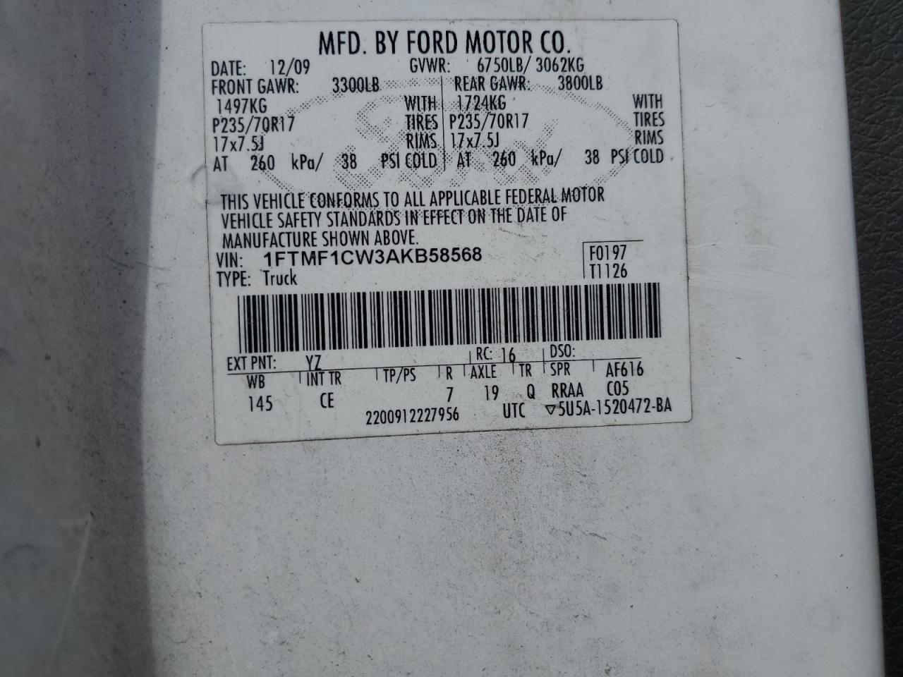 1FTMF1CW3AKB58568 2010 Ford F150