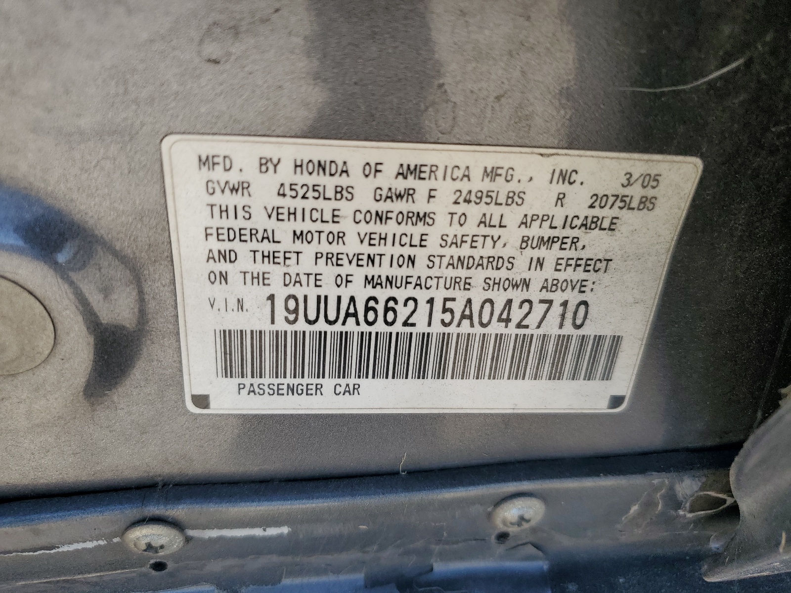 19UUA66215A042710 2005 Acura Tl