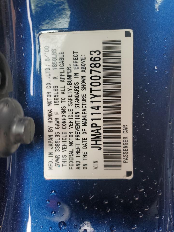 2000 Honda S2000 VIN: JHMAP1141YT007863 Lot: 60653744