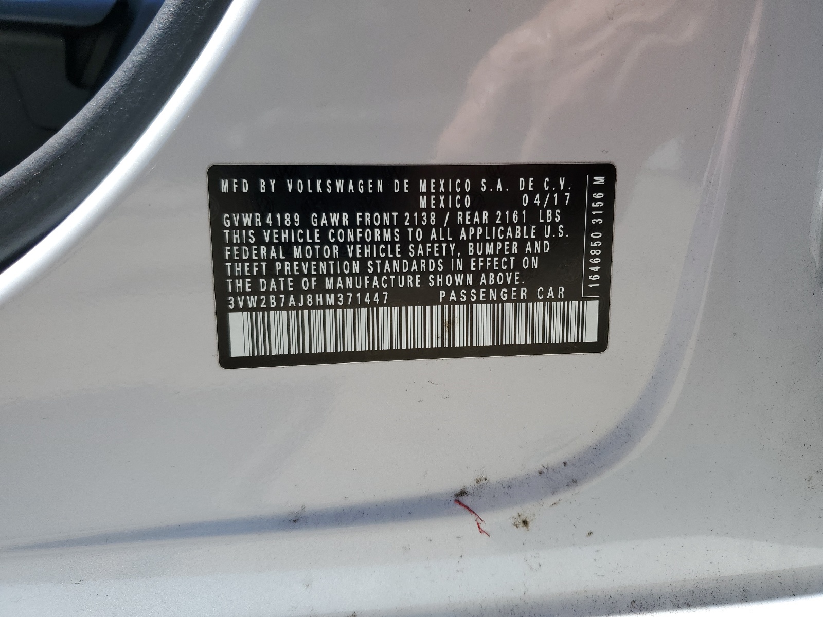 3VW2B7AJ8HM371447 2017 Volkswagen Jetta S