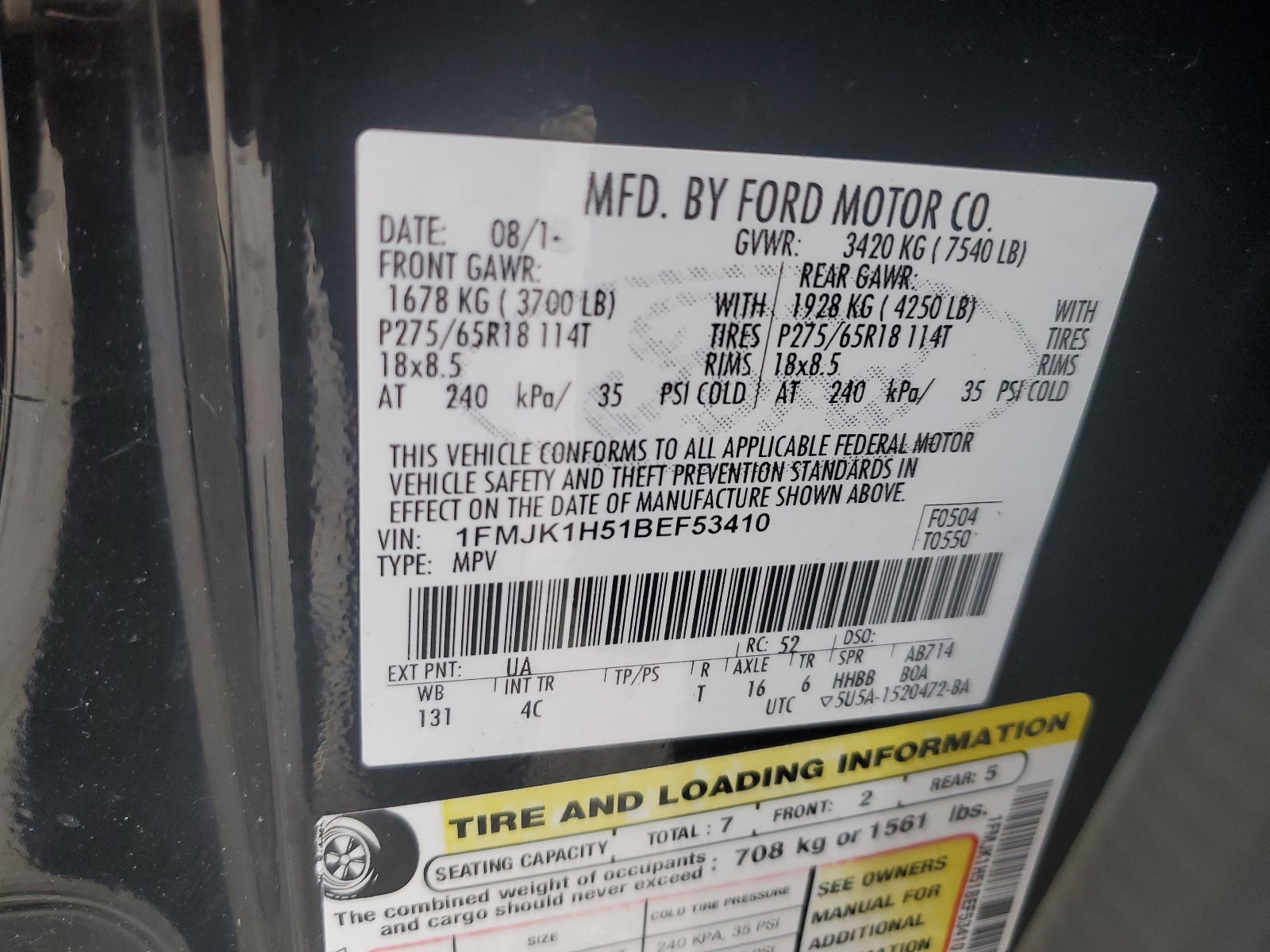 1FMJK1H51BEF53410 2011 Ford Expedition El Xlt