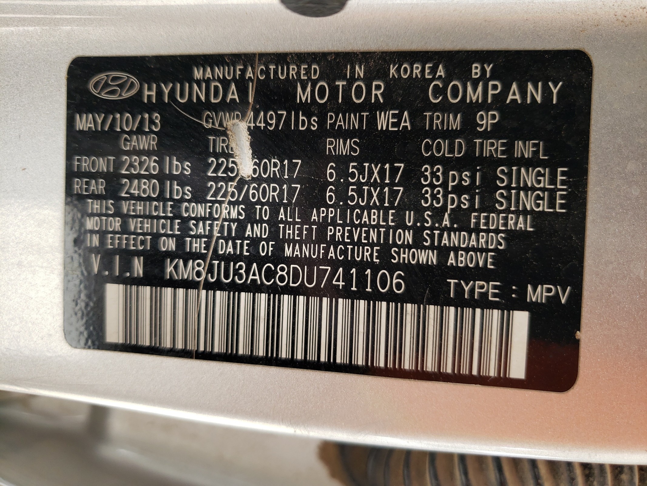 KM8JU3AC8DU741106 2013 Hyundai Tucson Gls