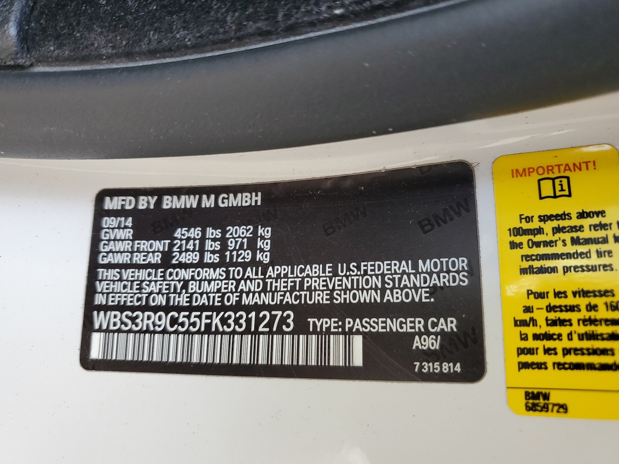 WBS3R9C55FK331273 2015 BMW M4