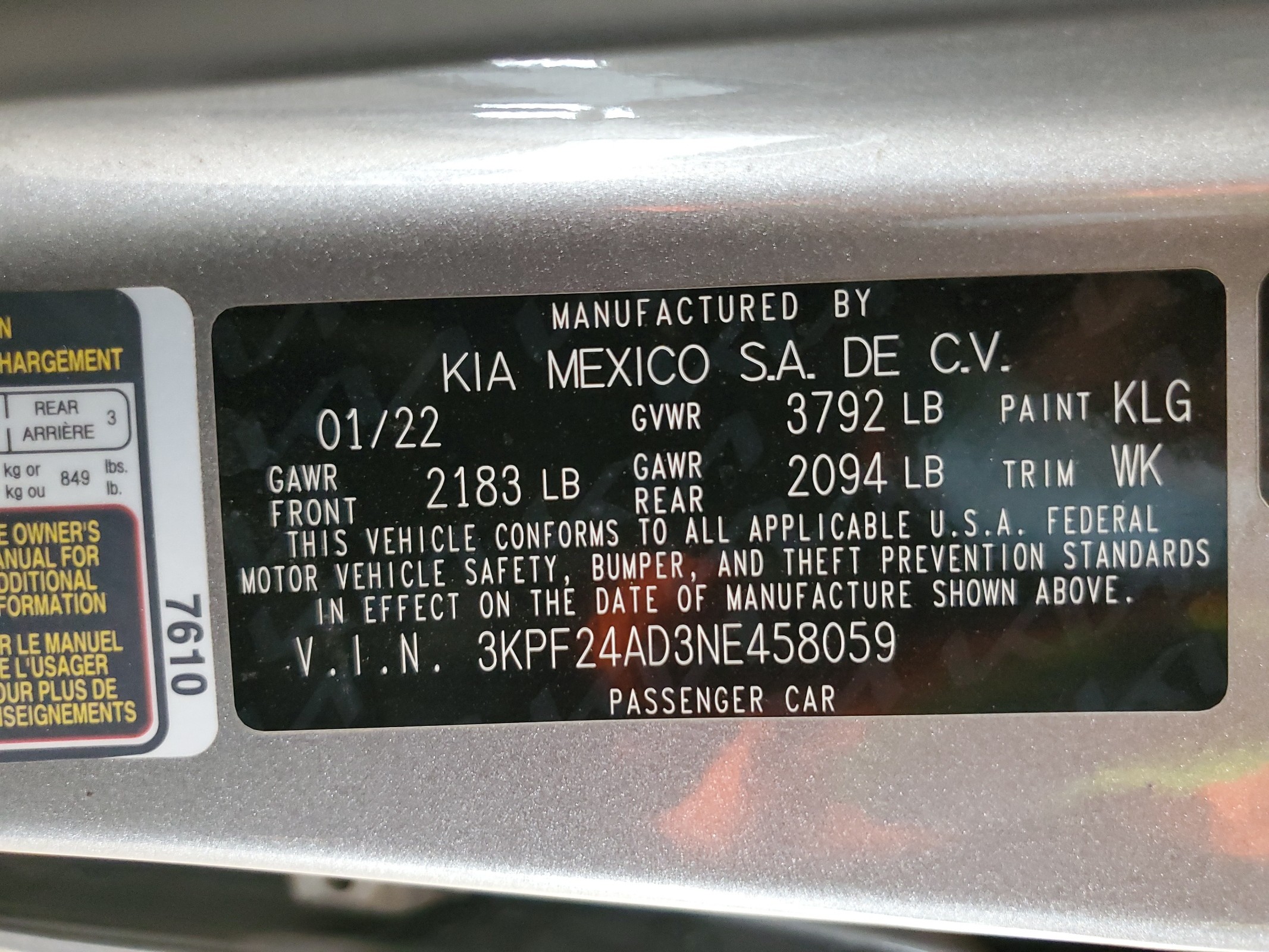 3KPF24AD3NE458059 2022 Kia Forte Fe