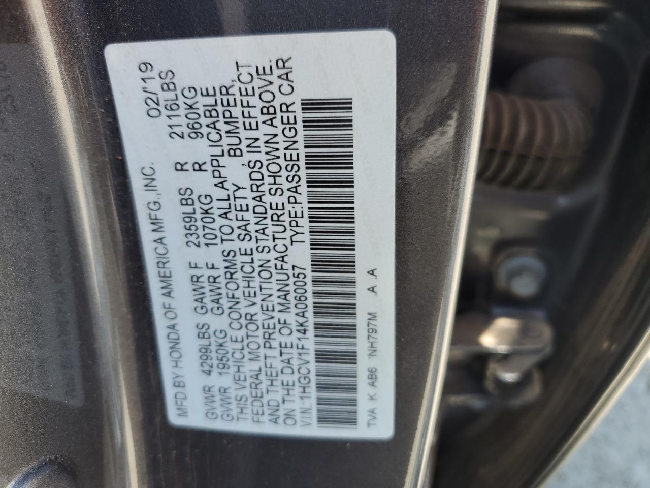 1HGCV1F14KA060057 2019 Honda Accord Lx