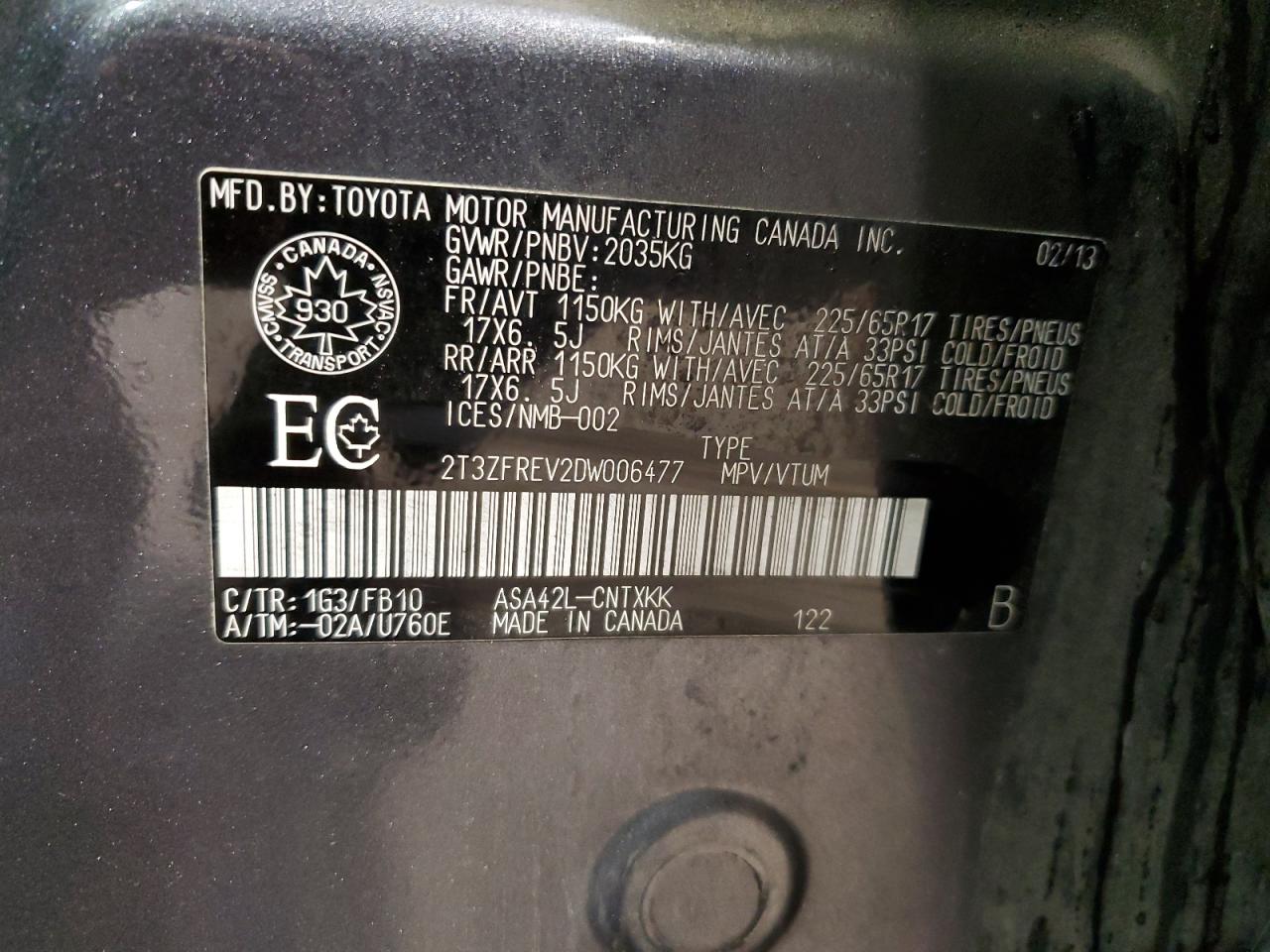 2013 Toyota Rav4 Le VIN: 2T3ZFREV2DW006477 Lot: 61366384