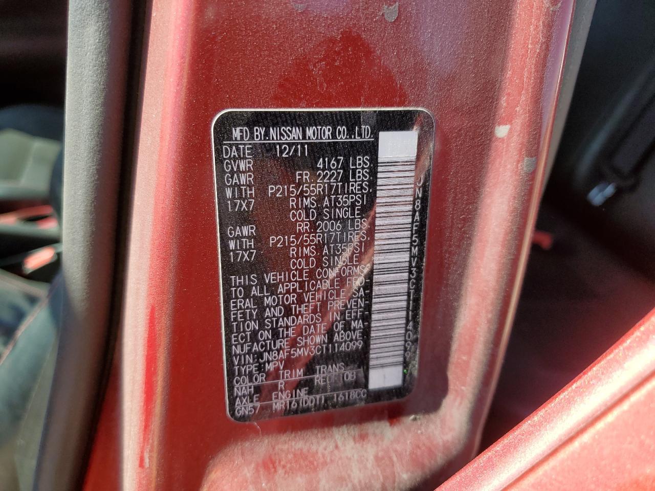 2012 Nissan Juke S VIN: JN8AF5MV3CT114099 Lot: 58315514