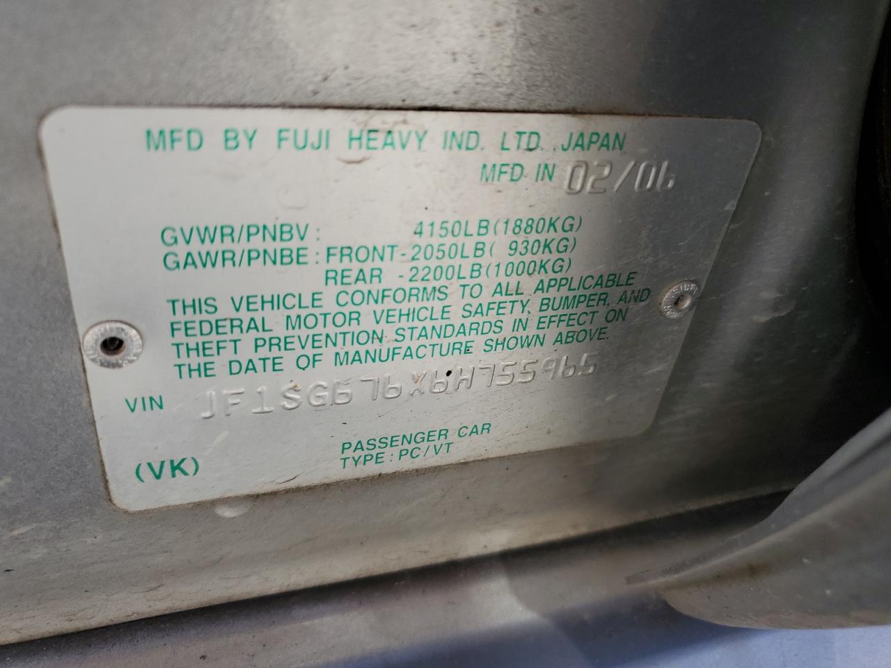 2006 Subaru Forester 2.5X Ll Bean VIN: JF1SG676X6H755965 Lot: 59995114