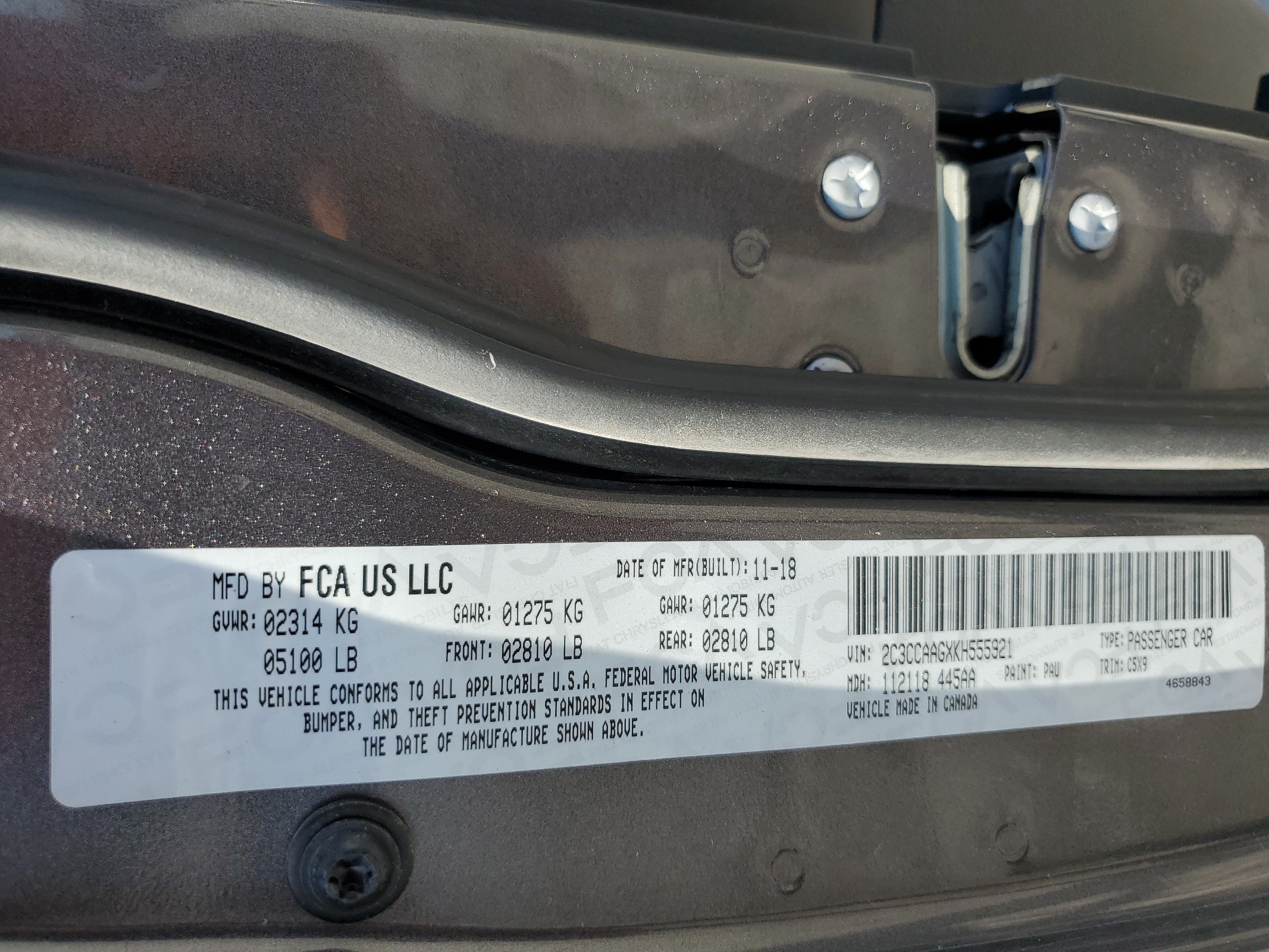 2C3CCAAGXKH555921 2019 Chrysler 300 Touring