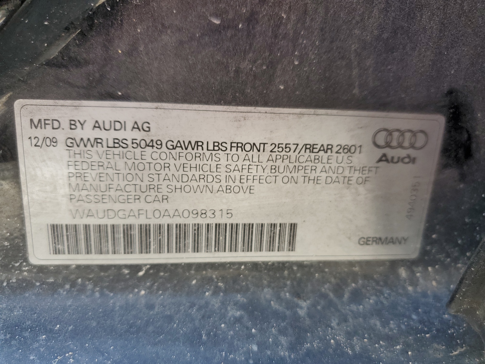 WAUDGAFL0AA098315 2010 Audi S4 Premium Plus