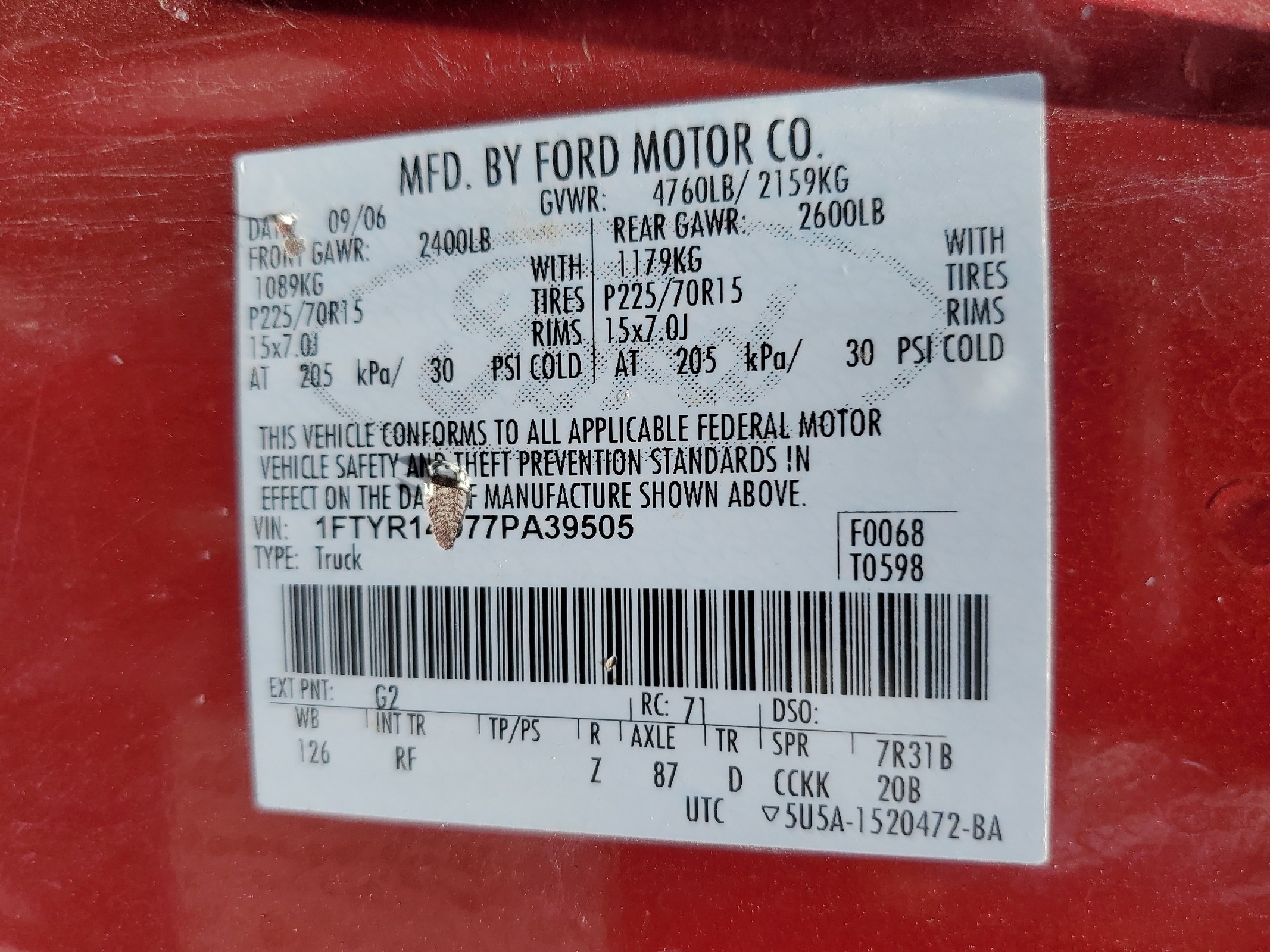 1FTYR14D77PA39505 2007 Ford Ranger Super Cab