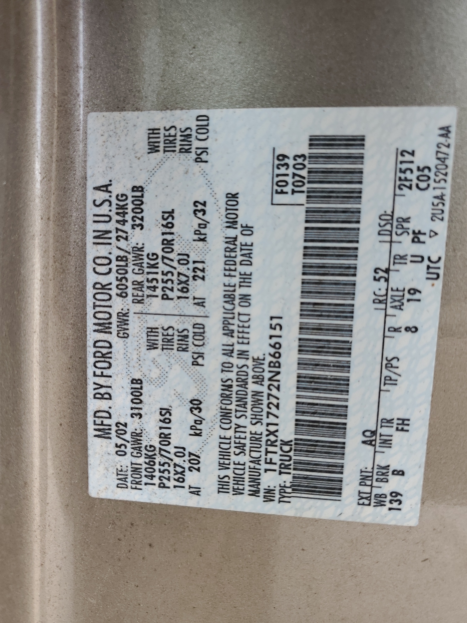 1FTRX17272NB66151 2002 Ford F150