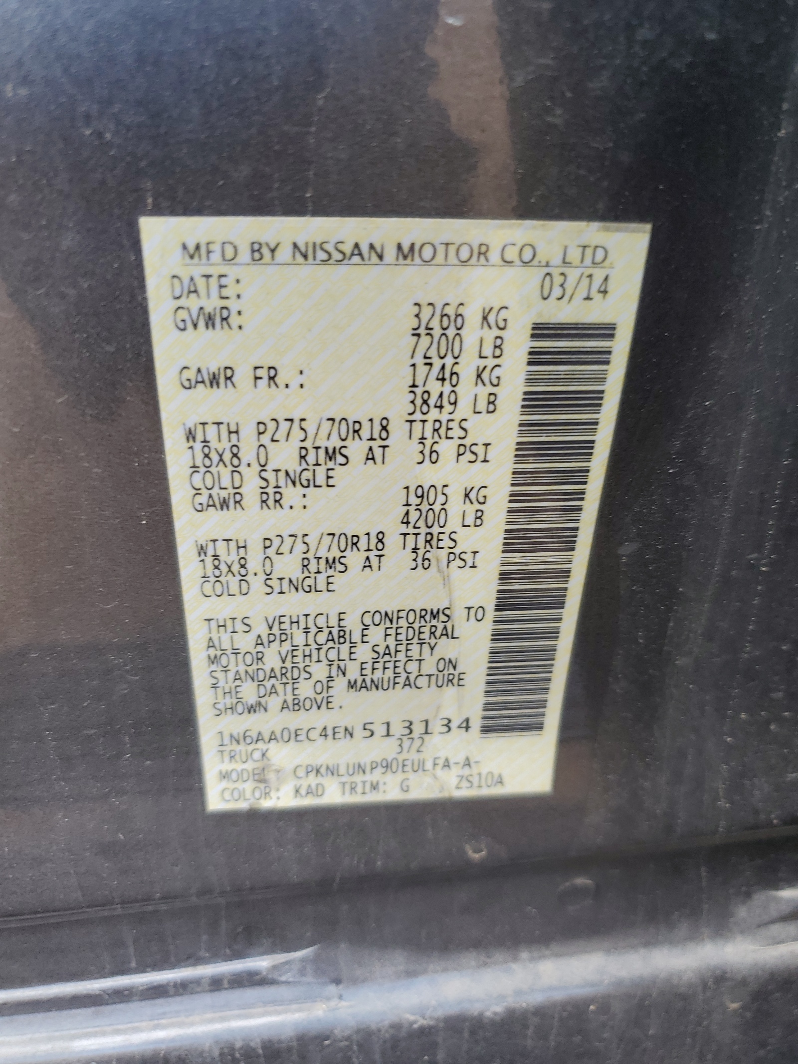 1N6AA0EC4EN513134 2014 Nissan Titan S