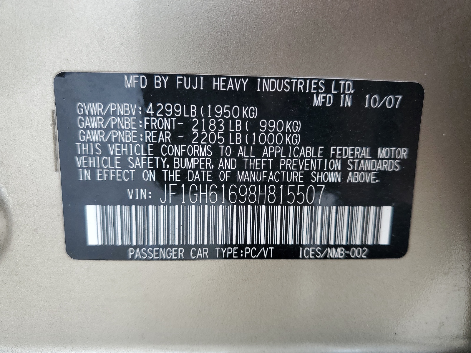 JF1GH61698H815507 2008 Subaru Impreza 2.5I