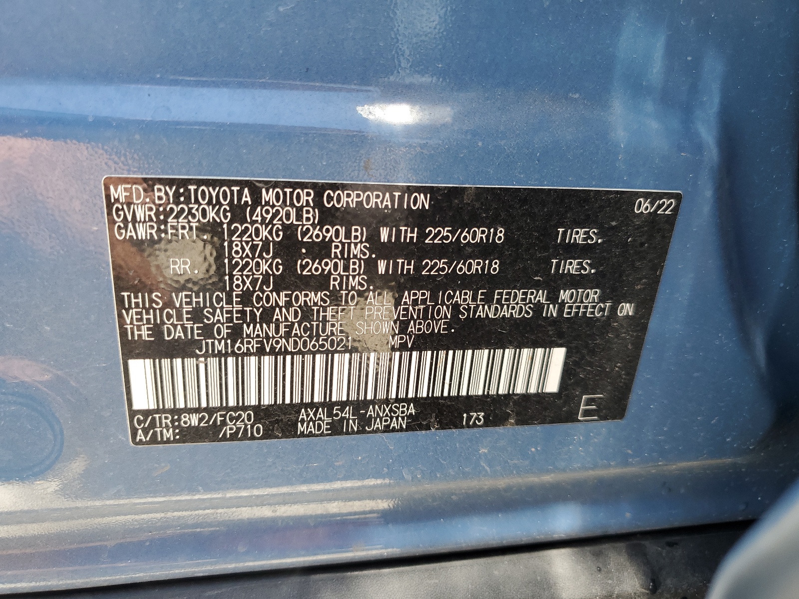 JTM16RFV9ND065021 2022 Toyota Rav4 Se