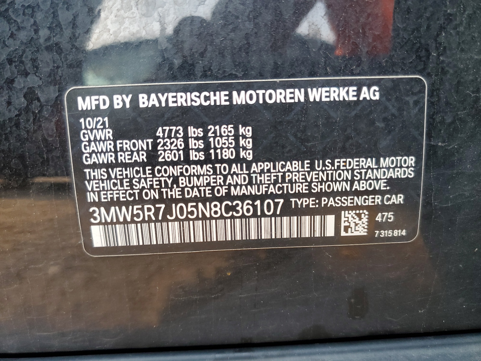 3MW5R7J05N8C36107 2022 BMW 330Xi