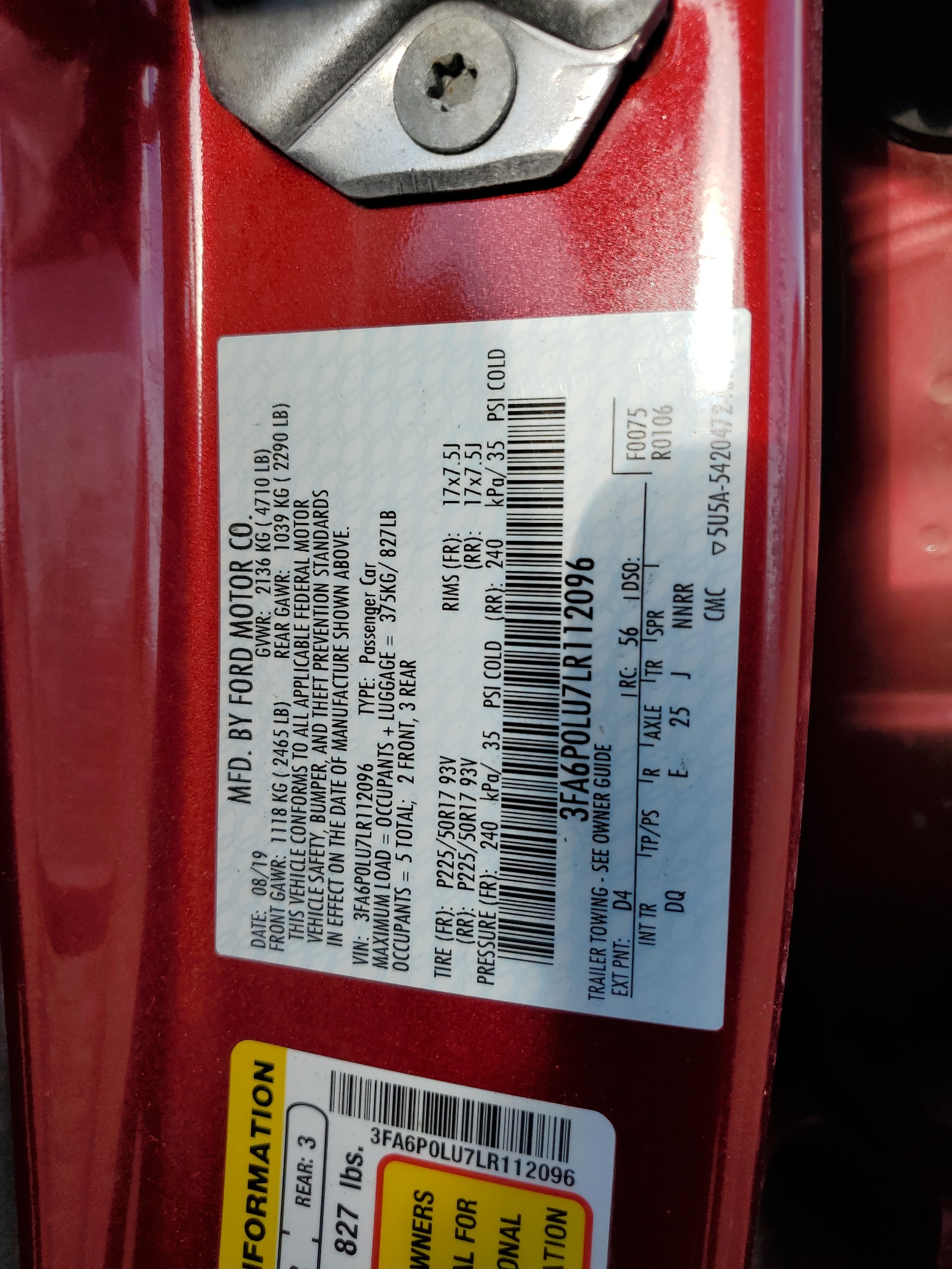 3FA6P0LU7LR112096 2020 Ford Fusion Se