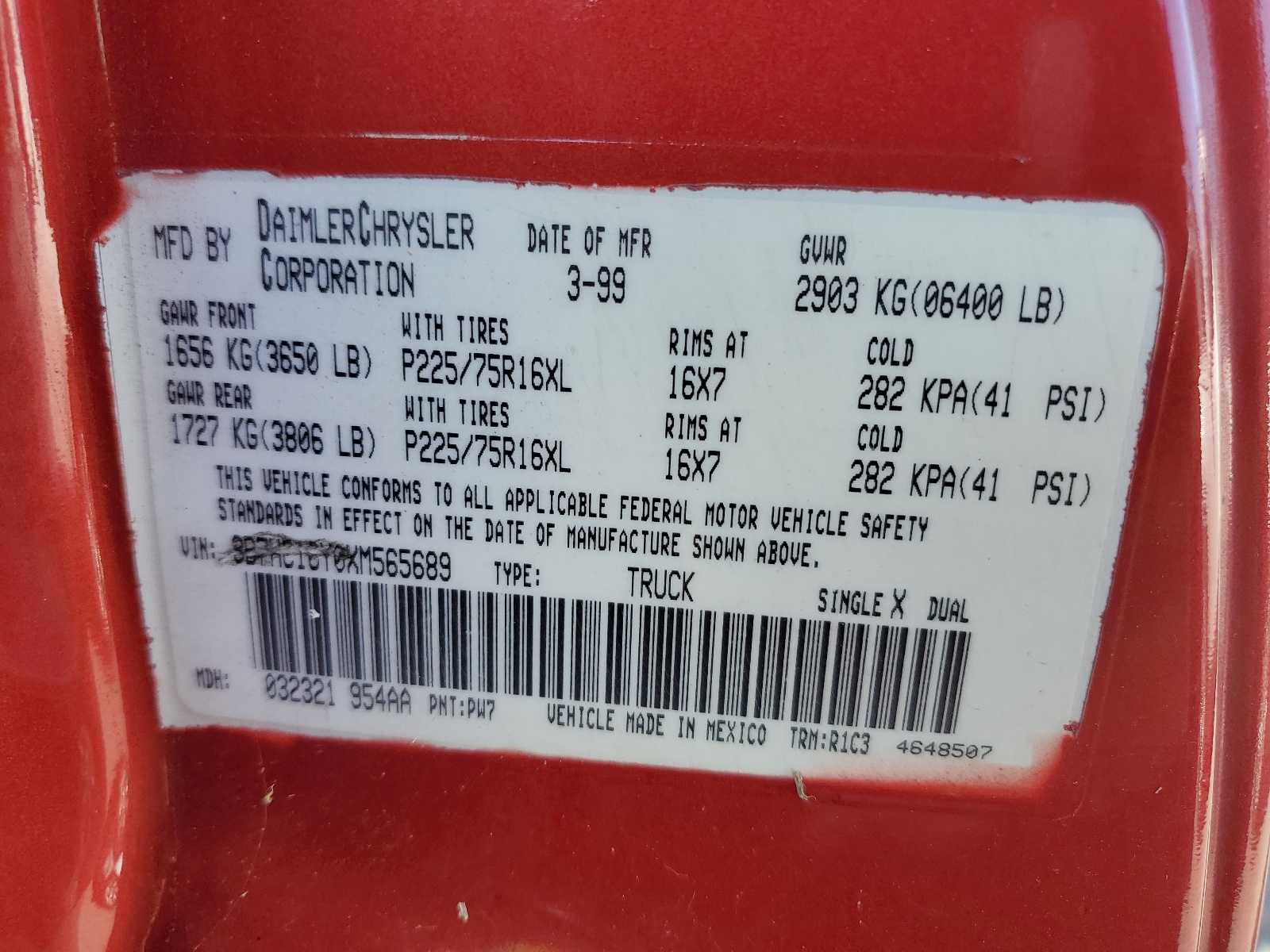 3B7HC16Y0XM565689 1999 Dodge Ram 1500