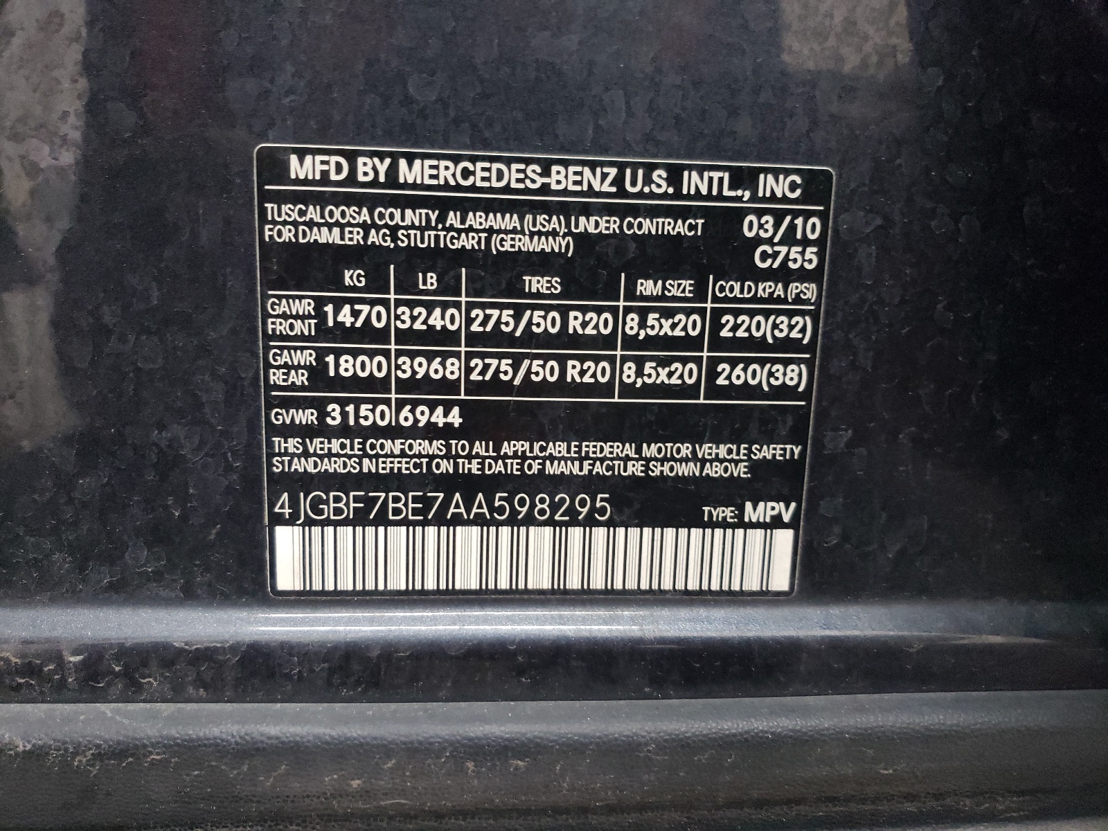 4JGBF7BE7AA598295 2010 Mercedes-Benz Gl 450 4Matic