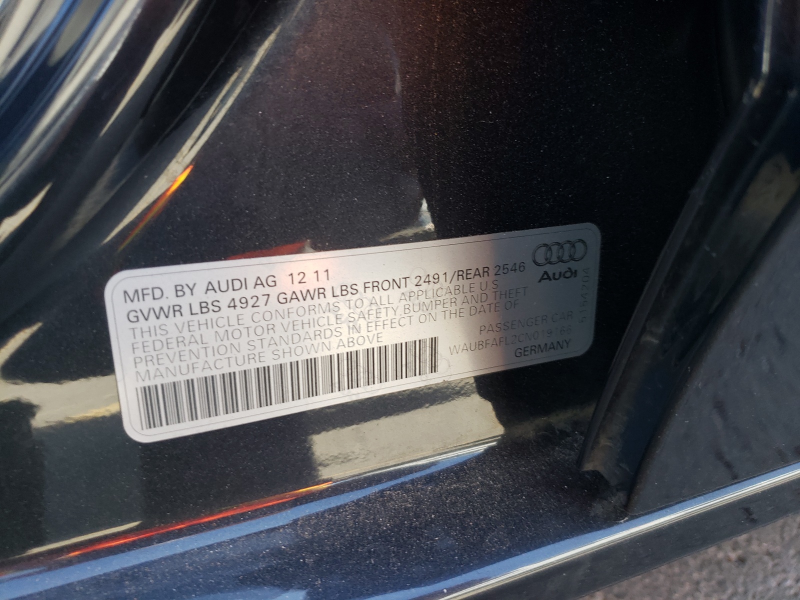 WAUBFAFL2CN019166 2012 Audi A4 Premium