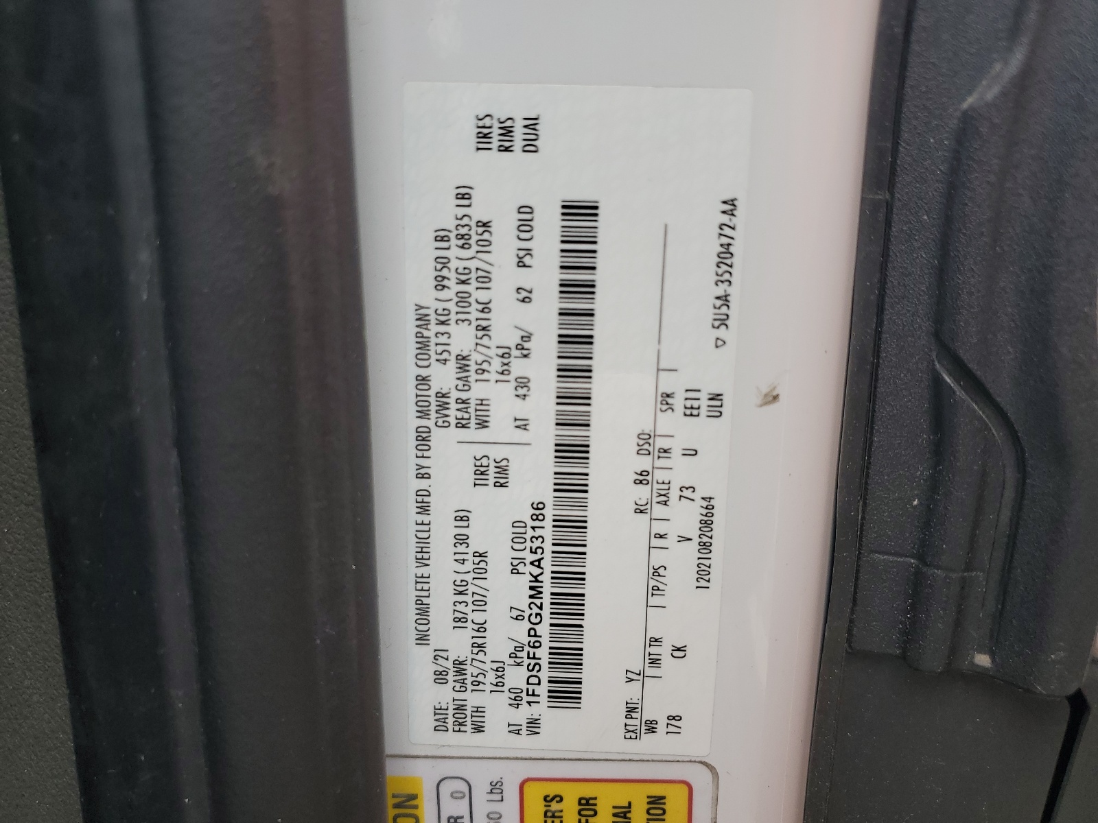 1FDSF6PG2MKA53186 2021 Ford Transit T-350 Hd