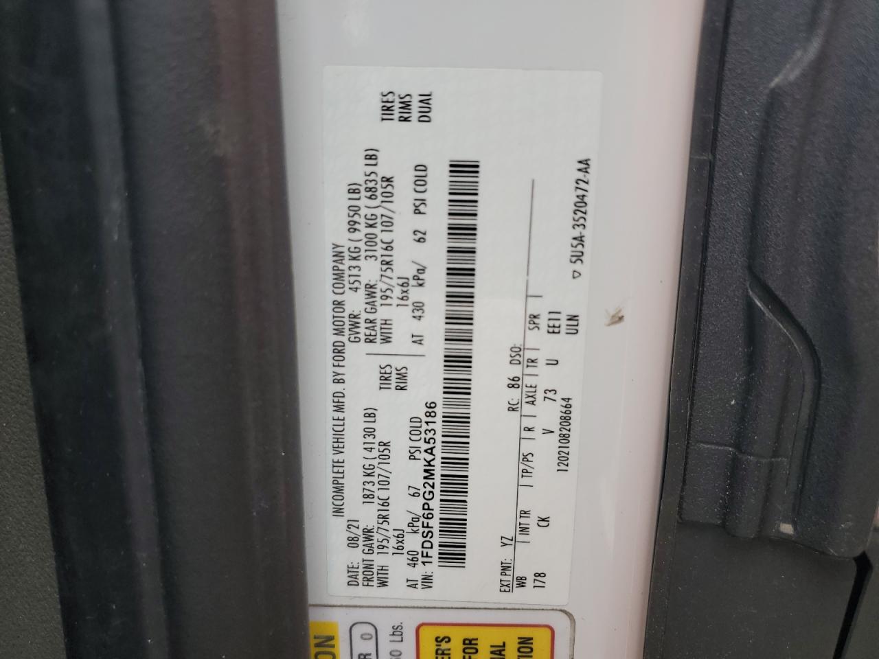 2021 Ford Transit T-350 Hd VIN: 1FDSF6PG2MKA53186 Lot: 58905664