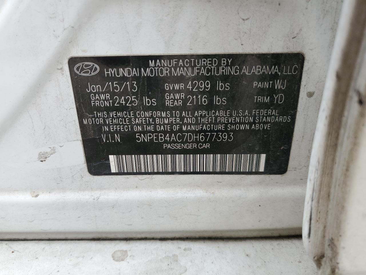 5NPEB4AC7DH677393 2013 Hyundai Sonata Gls