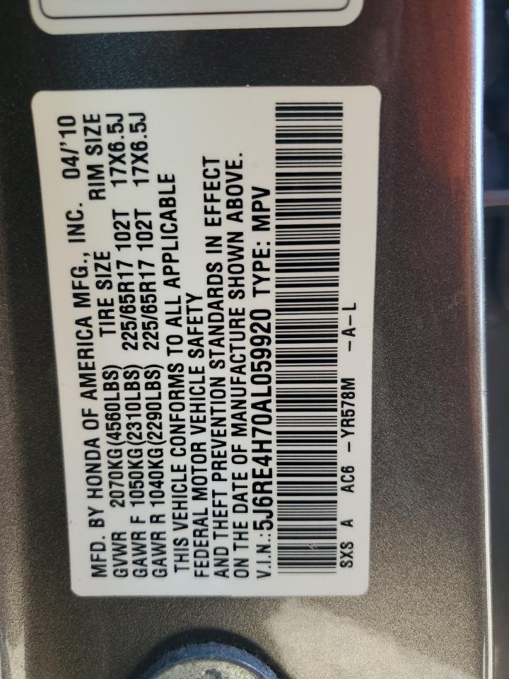 2010 Honda Cr-V Exl VIN: 5J6RE4H70AL059920 Lot: 59822374