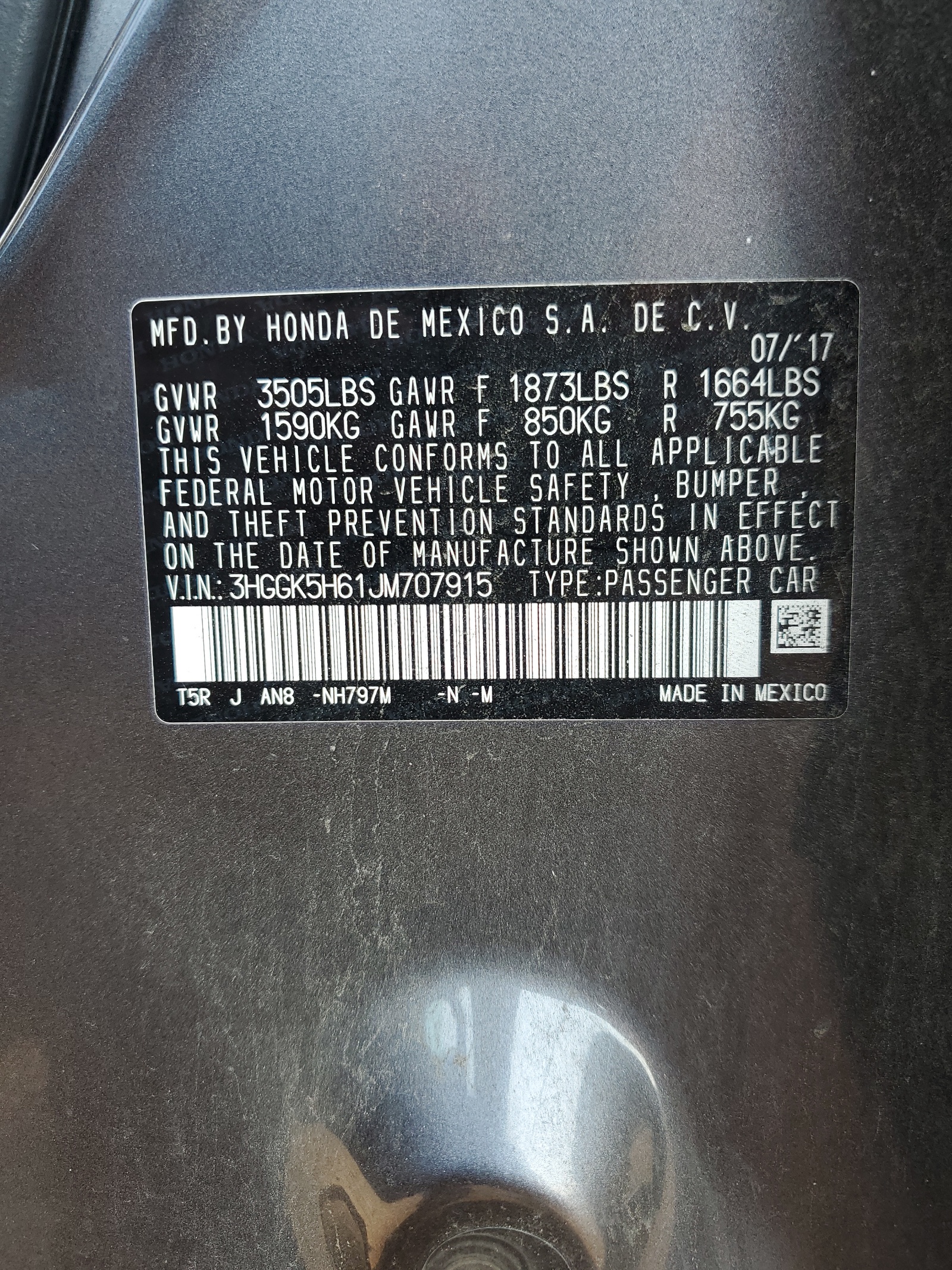 3HGGK5H61JM707915 2018 Honda Fit Sport