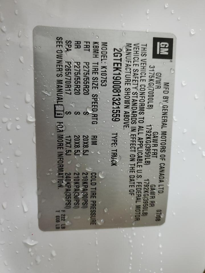 2008 GMC Sierra K1500 VIN: 2GTEK190081321559 Lot: 58471844