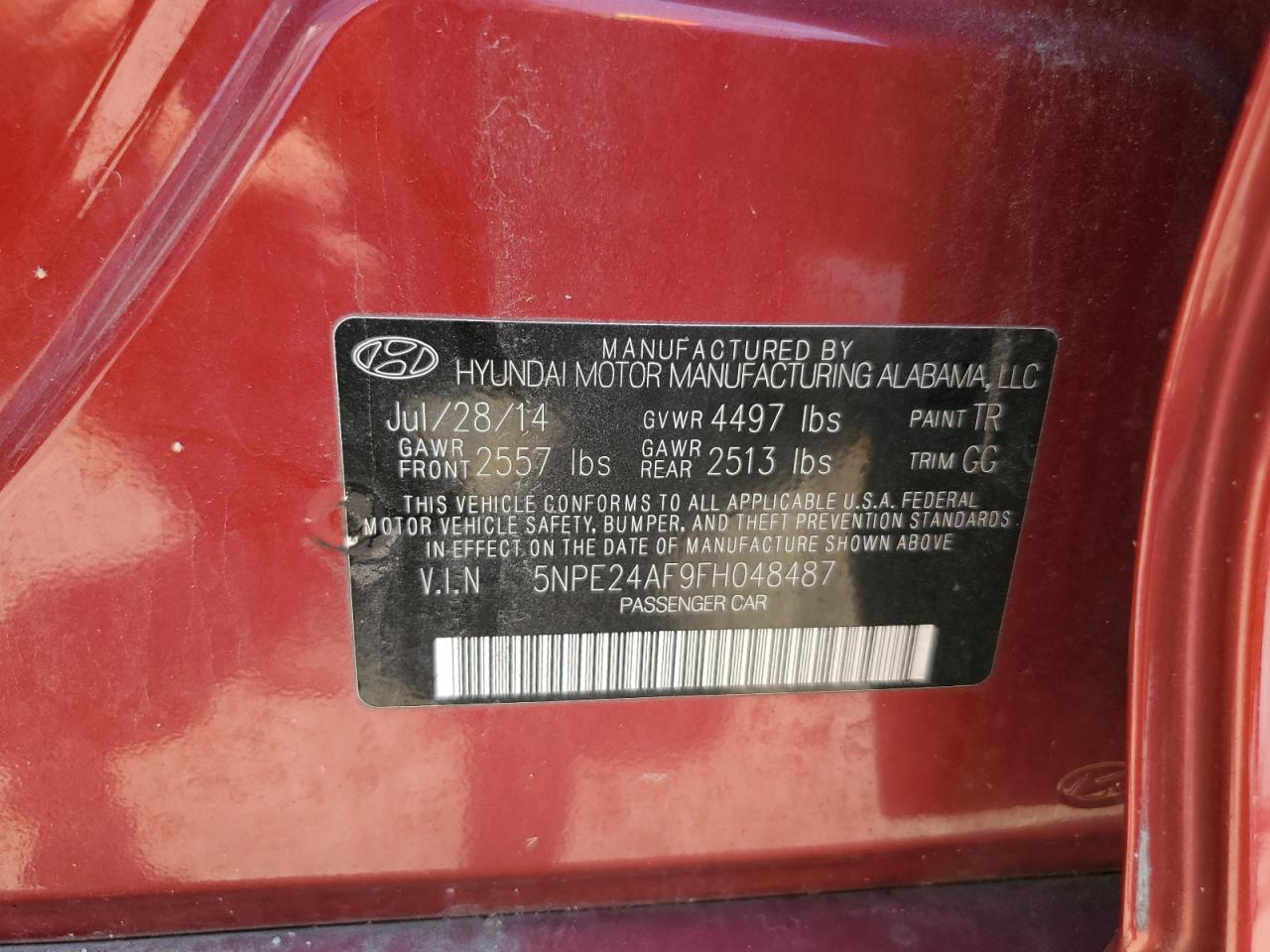 5NPE24AF9FH048487 2015 Hyundai Sonata Se