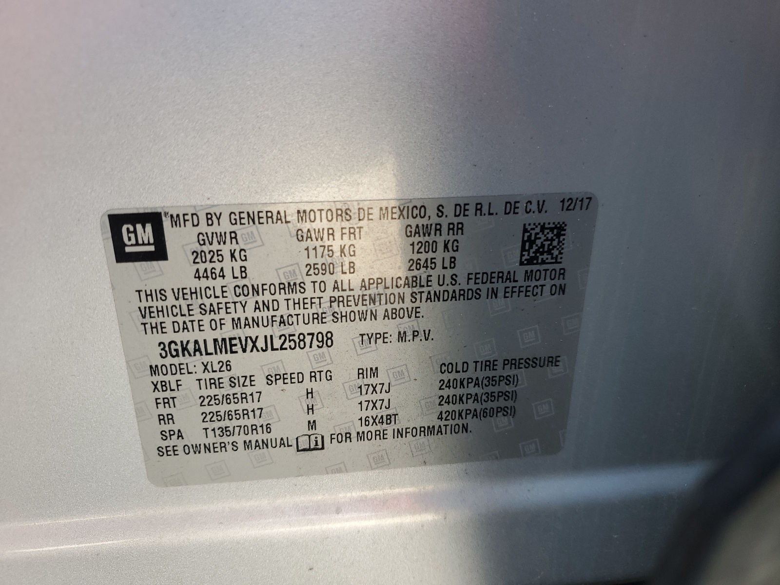 3GKALMEVXJL258798 2018 GMC Terrain Sle
