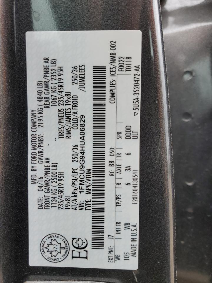 2017 Ford Escape Se VIN: 1FMCU9G94HUA06829 Lot: 57099084