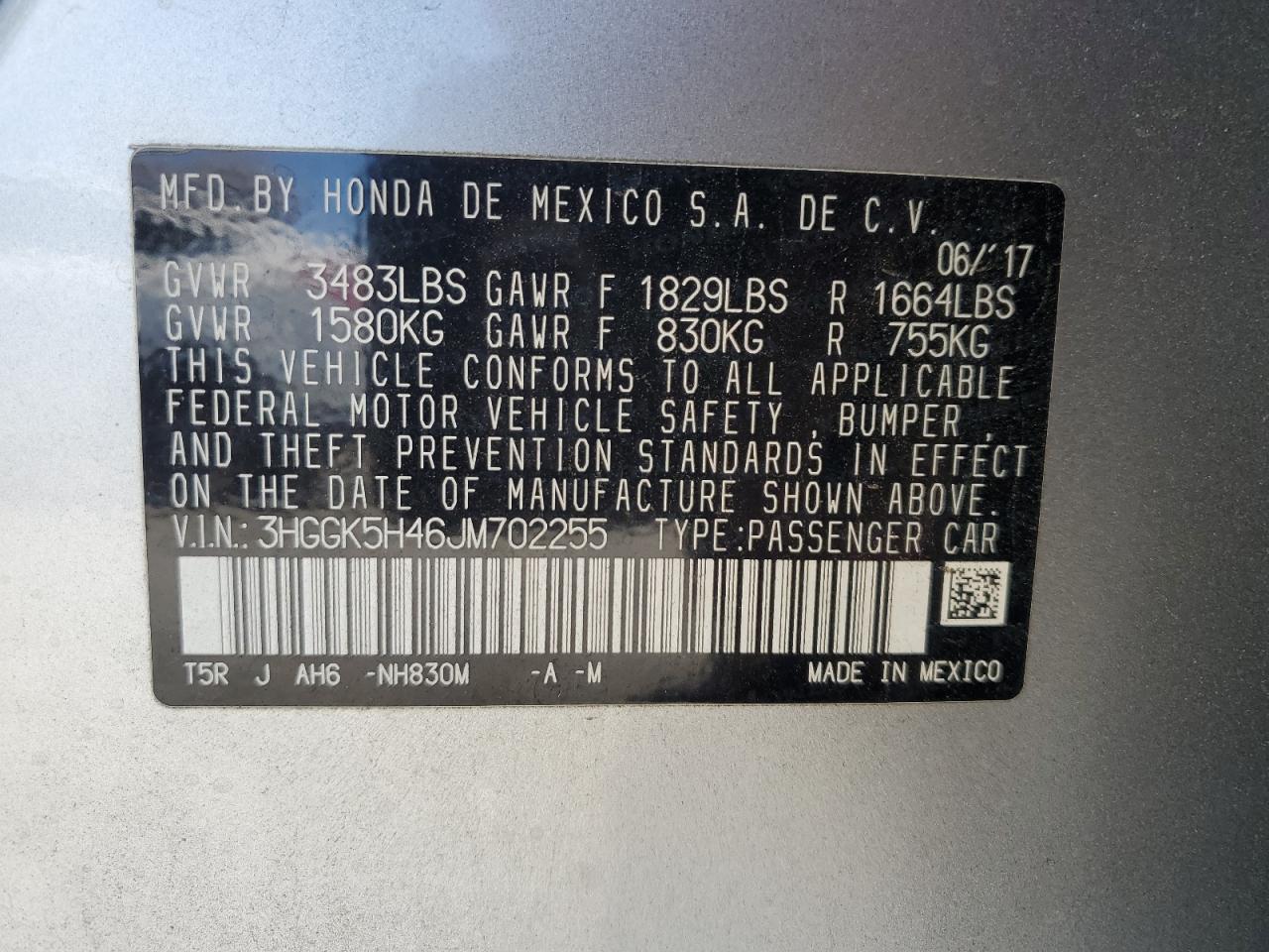 3HGGK5H46JM702255 HONDA FIT 2018