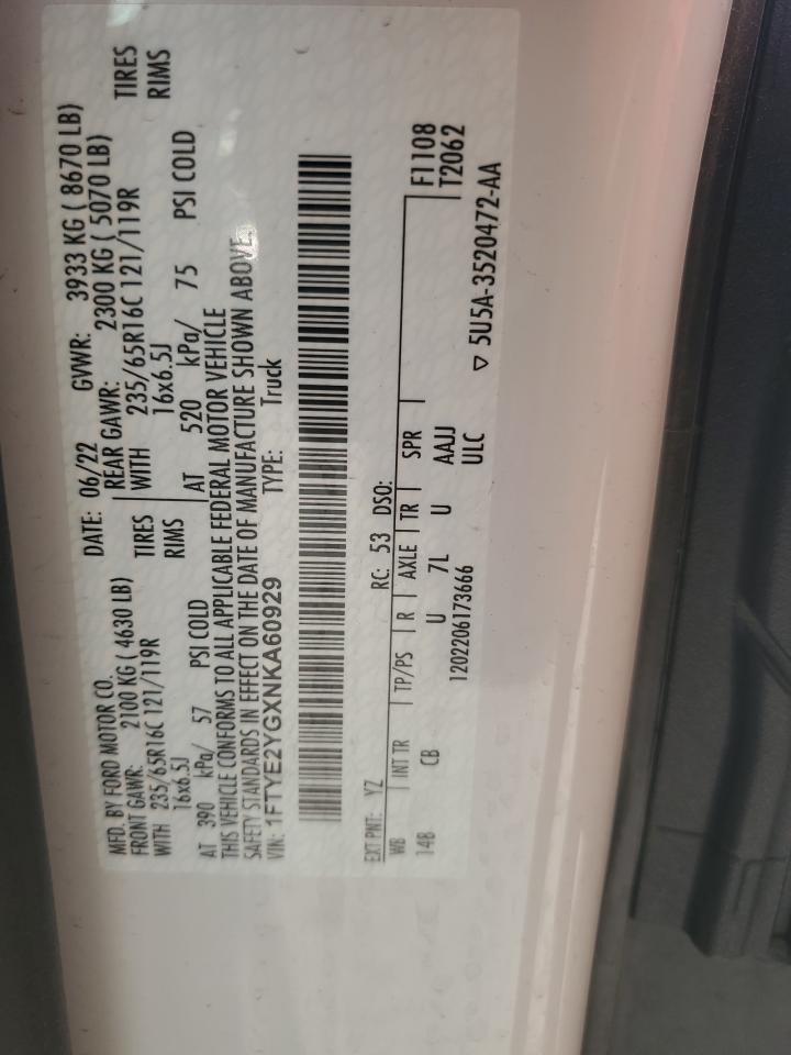 1FTYE2YGXNKA60929 FORD TRANSIT 2022