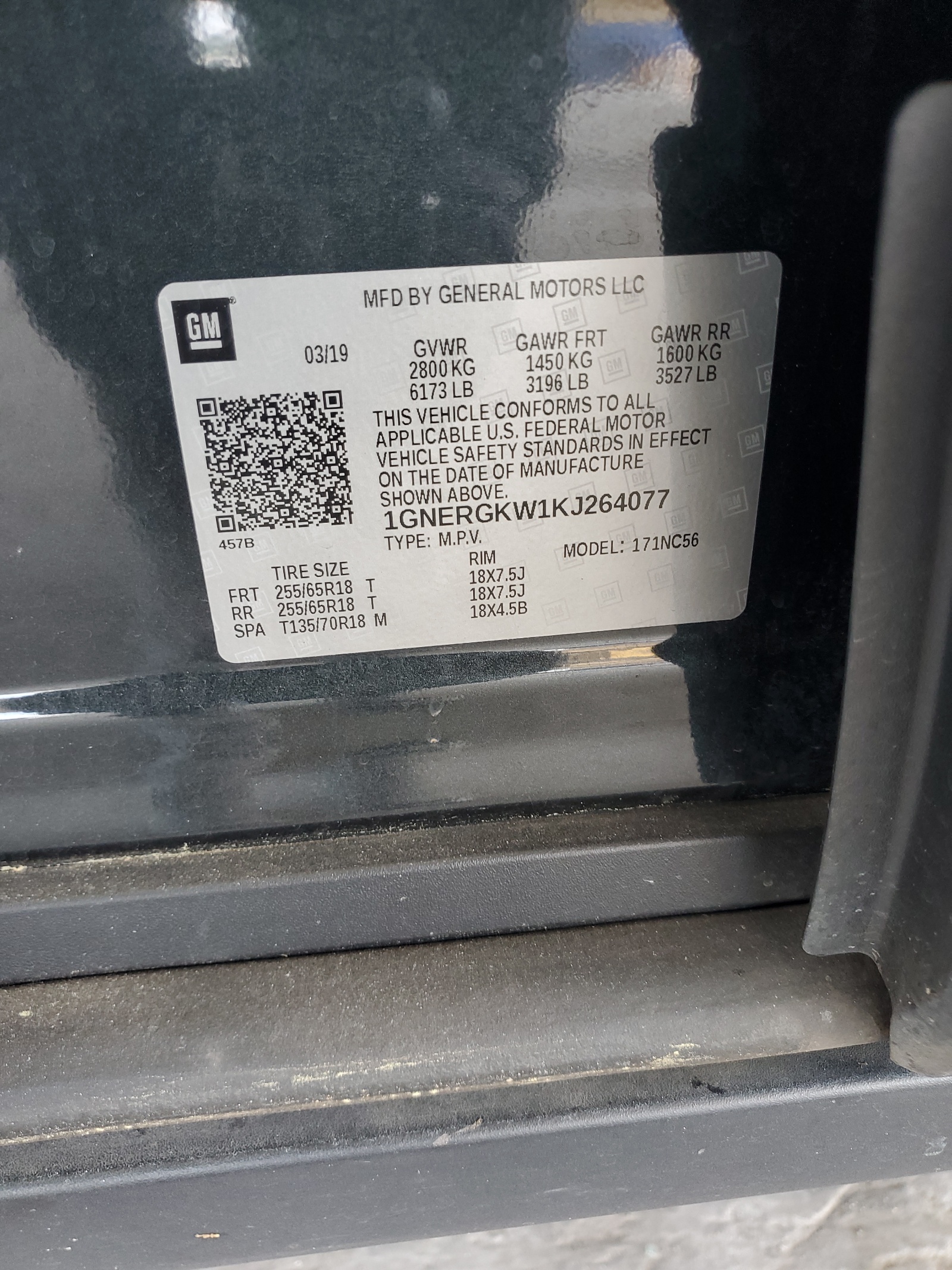 1GNERGKW1KJ264077 2019 Chevrolet Traverse Lt