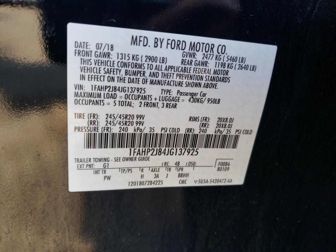 1FAHP2J84JG137925 FORD TAURUS 2018