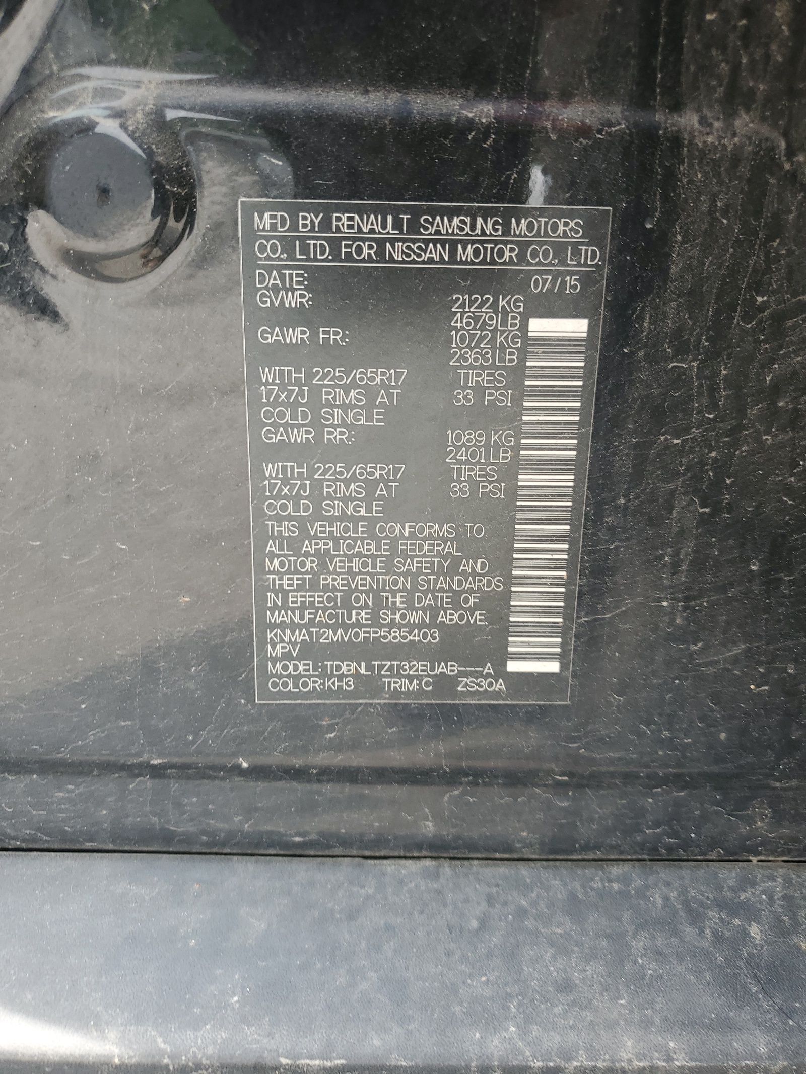 KNMAT2MV0FP585403 2015 Nissan Rogue S