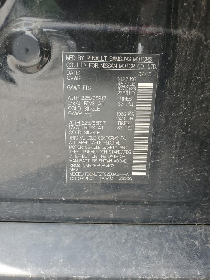 2015 Nissan Rogue S VIN: KNMAT2MV0FP585403 Lot: 59526004