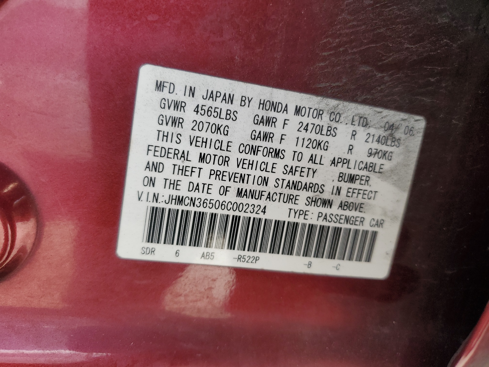 JHMCN36506C002324 2006 Honda Accord Hybrid