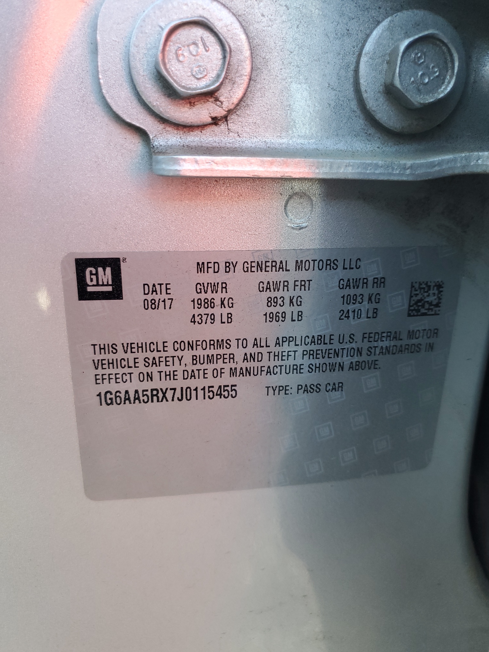 1G6AA5RX7J0115455 2018 Cadillac Ats