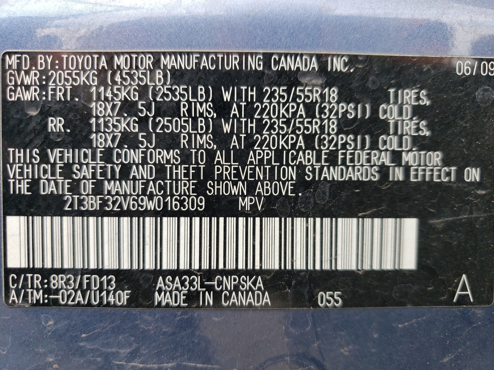 2T3BF32V69W016309 2009 Toyota Rav4 Sport