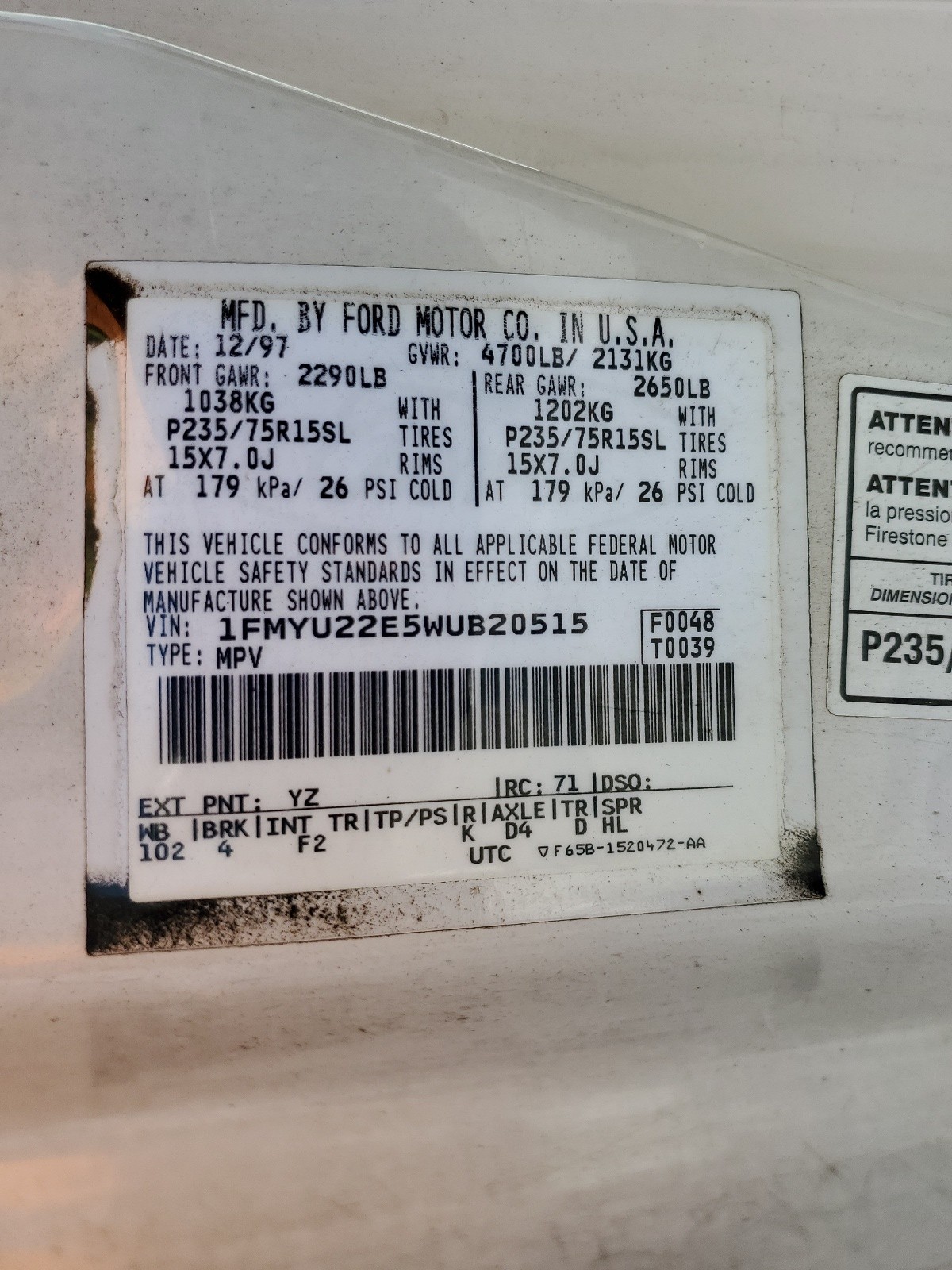 1FMYU22E5WUB20515 1998 Ford Explorer