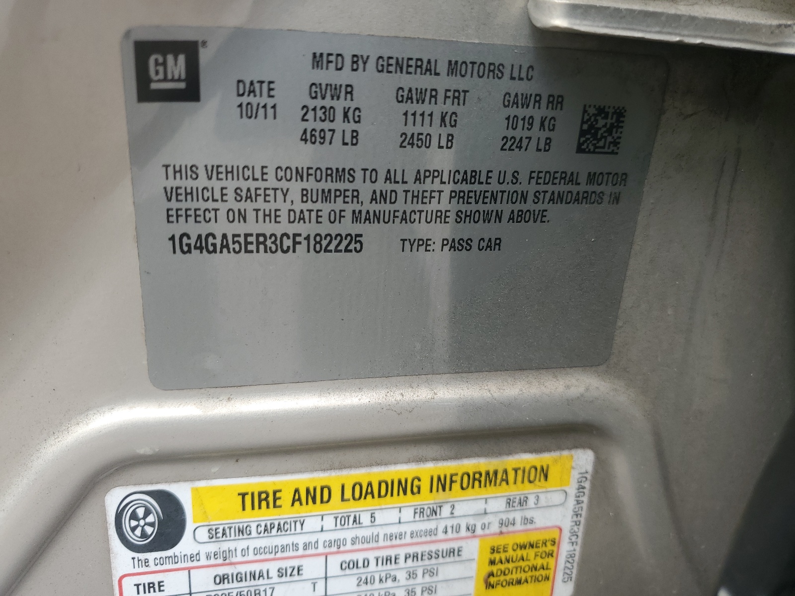 1G4GA5ER3CF182225 2012 Buick Lacrosse