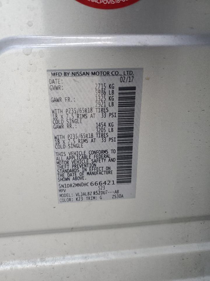 2017 Nissan Pathfinder S VIN: 5N1DR2MN0HC666421 Lot: 58468164