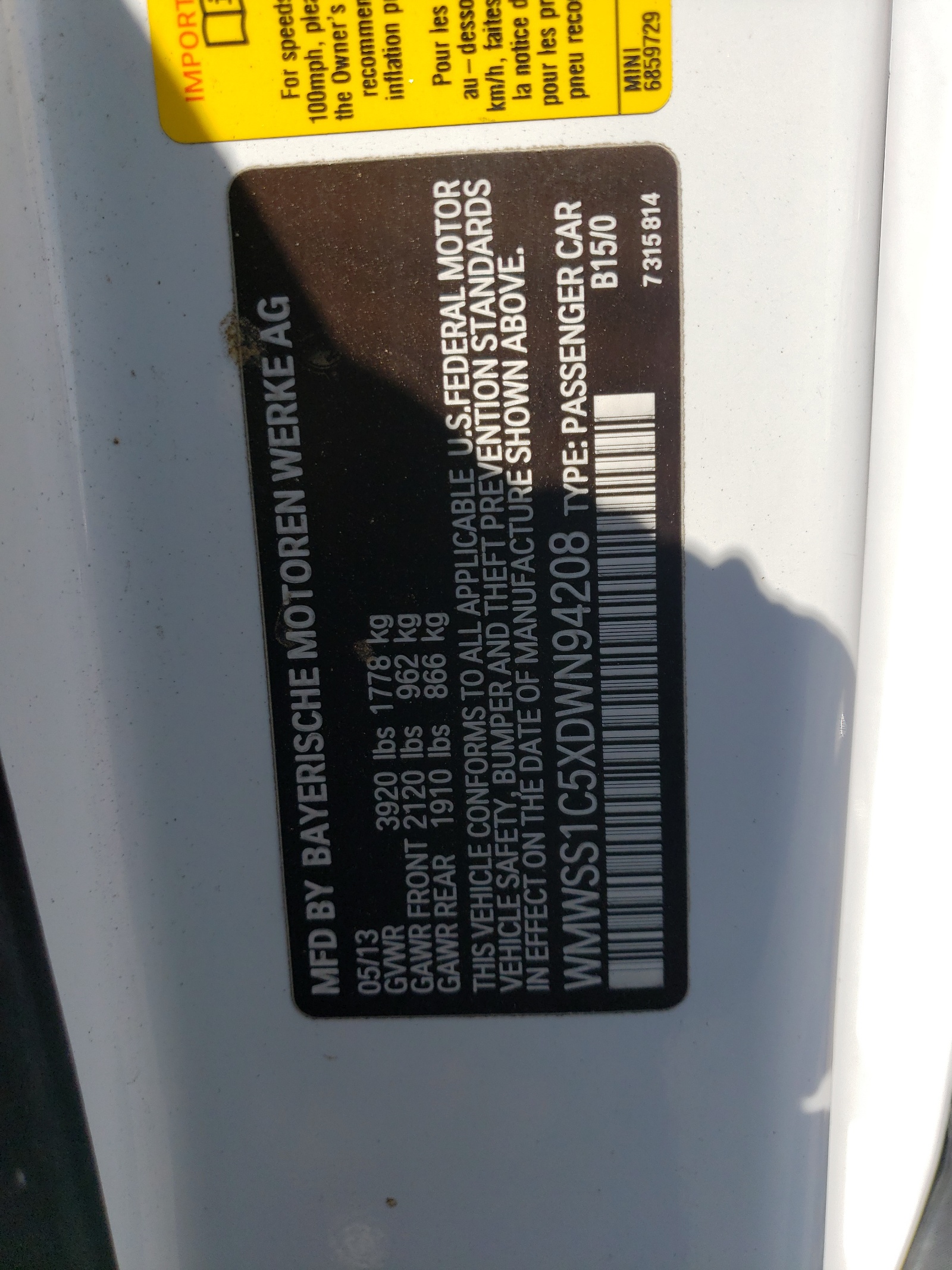 WMWSS1C5XDWN94208 2013 Mini Cooper Paceman