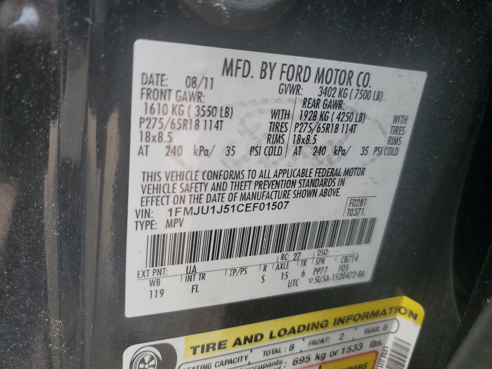 1FMJU1J51CEF01507 2012 Ford Expedition Xlt