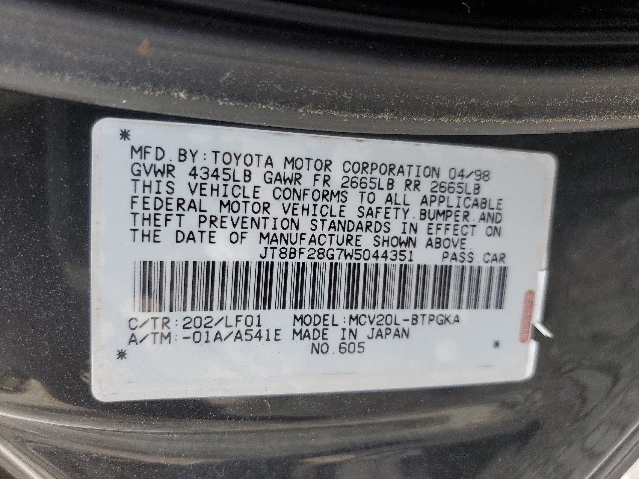 JT8BF28G7W5044351 1998 Lexus Es 300