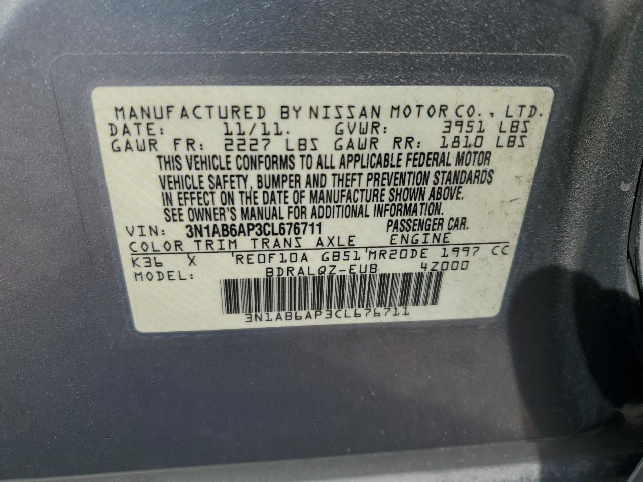 3N1AB6AP3CL676711 2012 Nissan Sentra 2.0