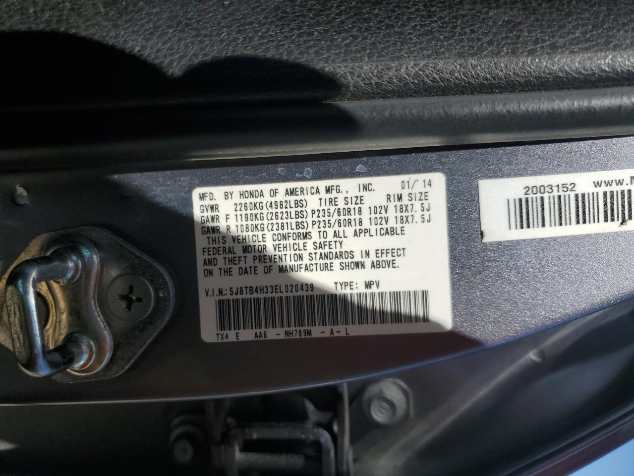 5J8TB4H33EL020439 2014 Acura Rdx